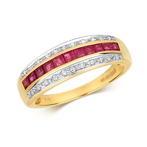 Gold ruby and diamond band ring - Carathea