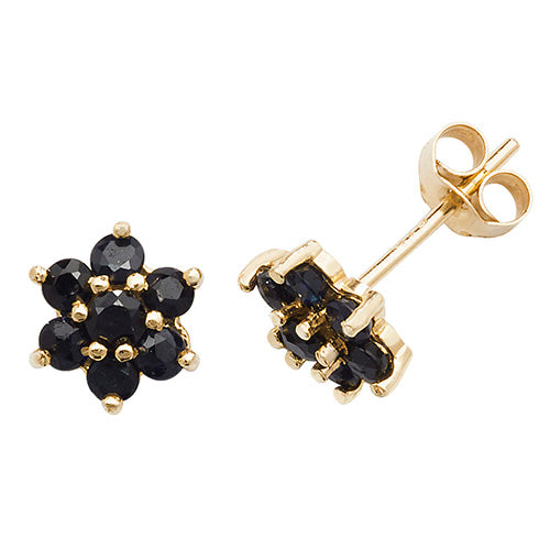 9ct gold black sapphire flower stud earrings - Carathea & Jools