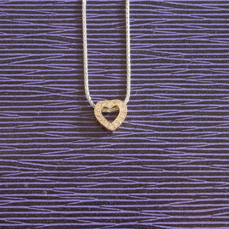 silver and gold cz open heart slider necklace | Carathea