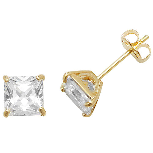 9ct Gold Princess Cut 5 mm CZ Stud Earrings