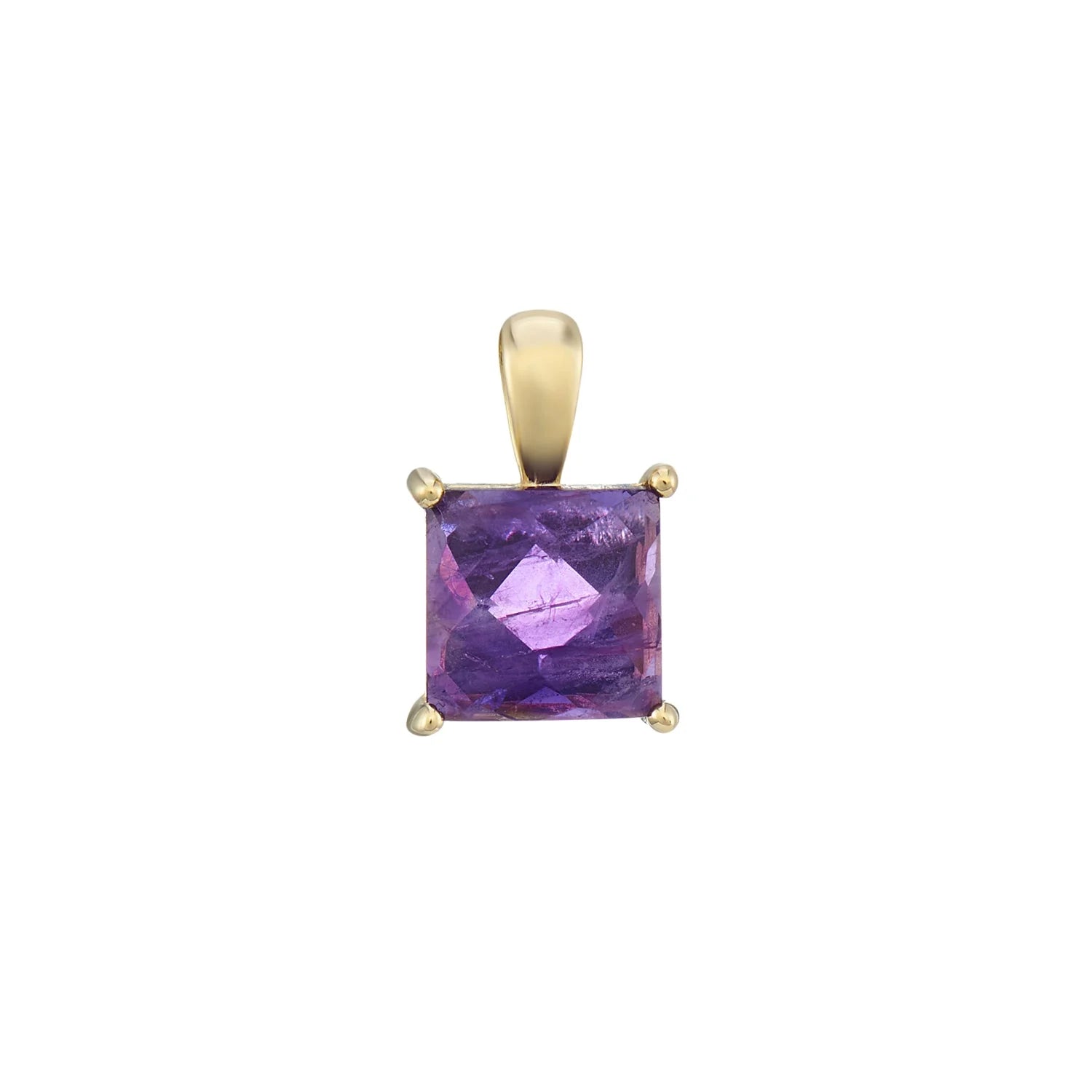 9ct Gold Square Cut Amethyst Pendant (with gold chain)