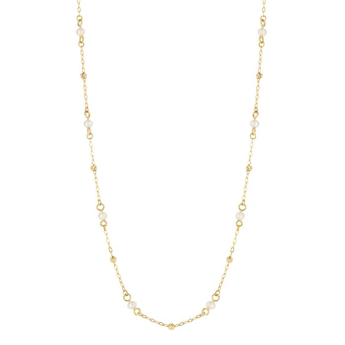 gold station necklet with freshwater pearls - Carathea jewellers