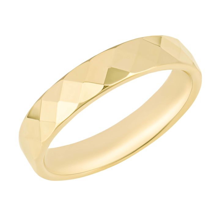 gold hexagonal pattern wedding ring - Carathea jewellers