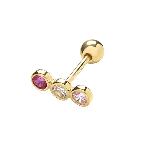 gold three stone cz cartilage stud earring - Carathea jewellers