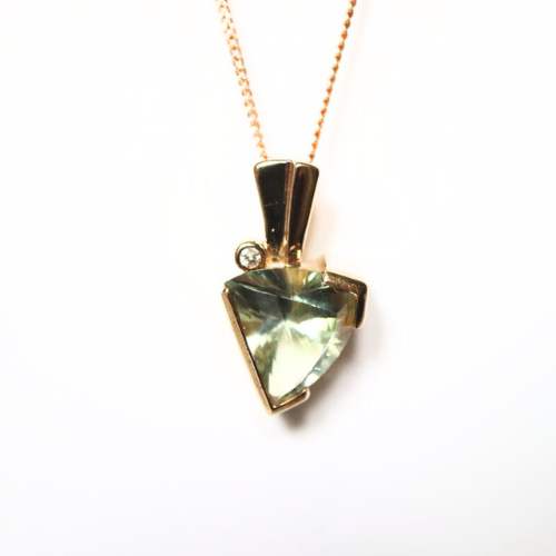 9ct Gold Green Amethyst and Offset Diamond Pendant