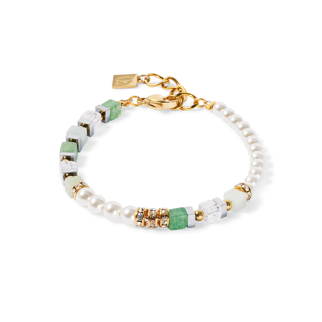 ladies green pearl bracelet with gold accents - Carathea jewellers