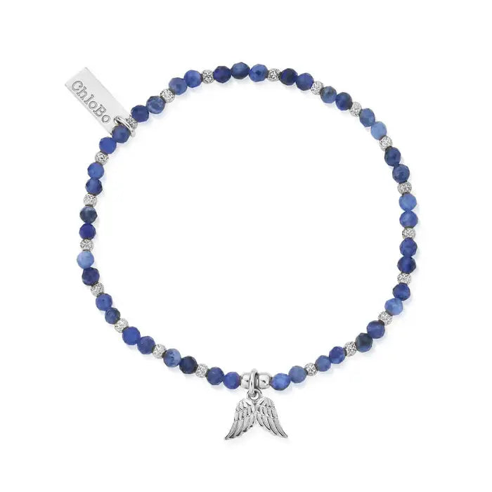 stretch beaded bracelet in silver and blue sodalite - Carathea