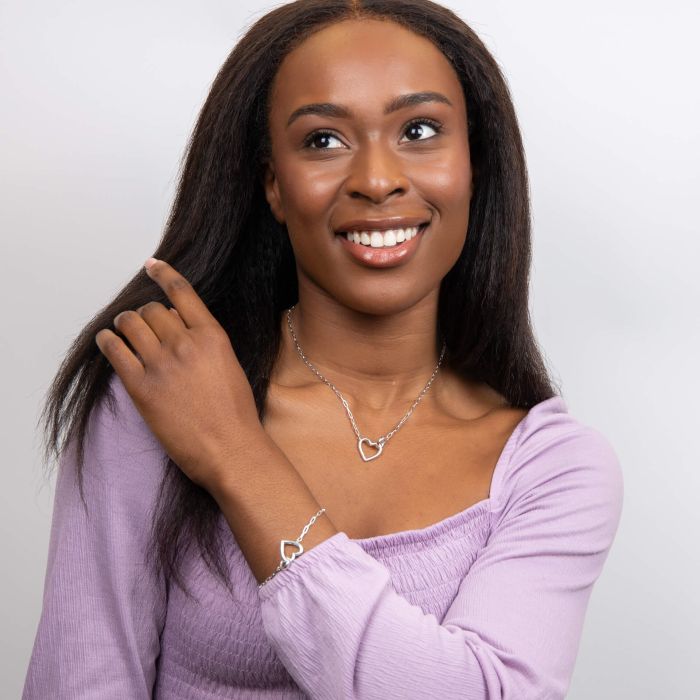 silver heart and circle connecting necklace - Carathea