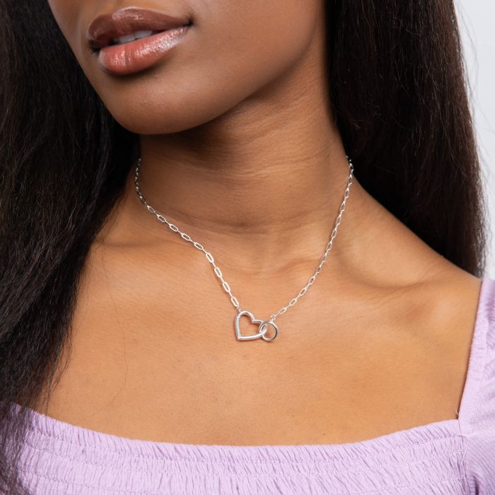 silver heart and circle connecting necklace - Carathea
