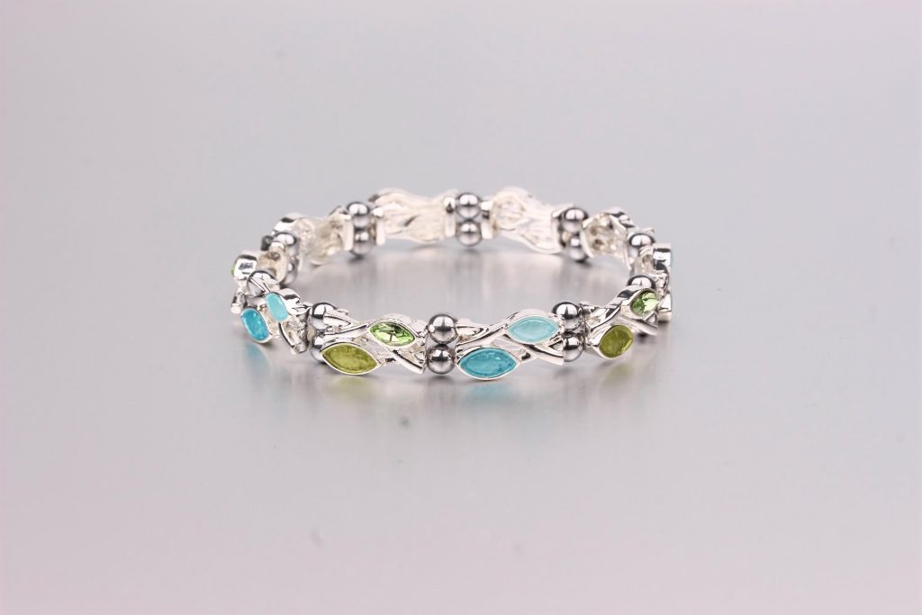 magnetic hematite stretch bracelet blue and lime green | Carathea