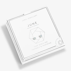 Joma Birthstone Boxed Earrings Moonstone Crystal for June