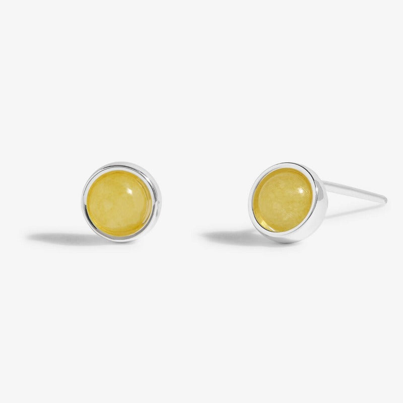 silver plated stud earrings with yellow quartz - Carathea