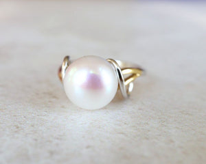 two tone gold ring with large pearl - Carathea jewellers