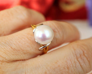 two tone gold ring with large pearl - Carathea jewellers