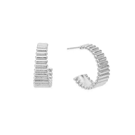 silver ridged open hoop earrings - Carathea jewellery