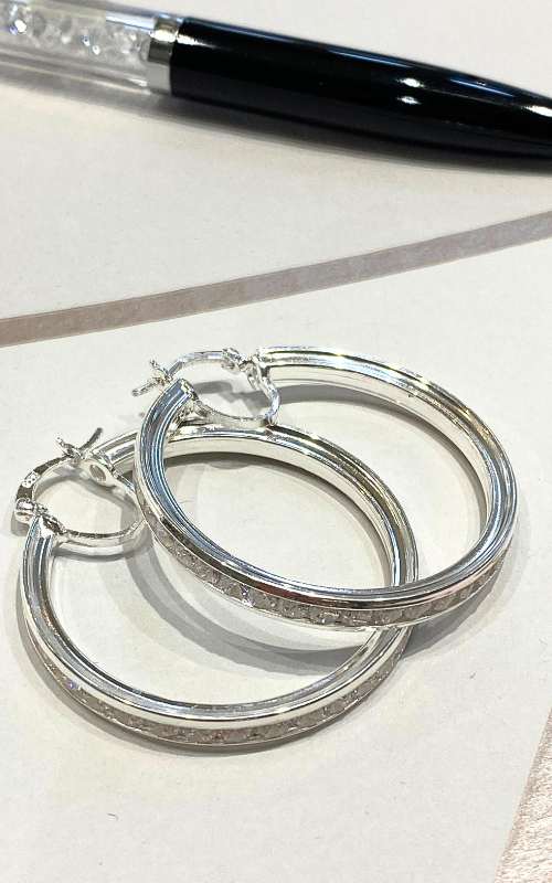 Silver Channel Set CZ Hoop Earrings Jewellery Carathea 