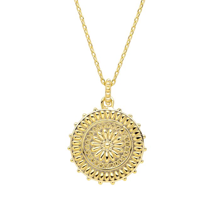 Gold plated sunflower pendant necklace.