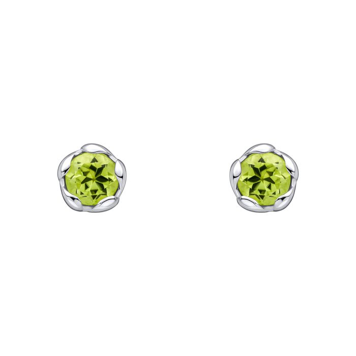 Peridot petal stud earrings in sterling silver.