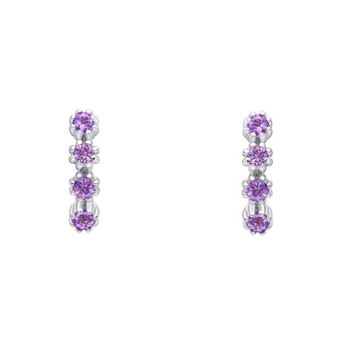 These are lightweight Laura Ashley amethyst earrings made of recycled sterling silver, measuring just over 11mm in height.