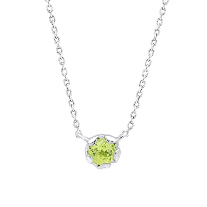 Peridot petal necklace in sterling silver.