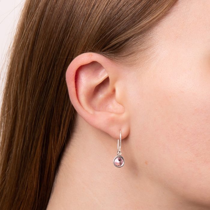 Silver Round Rose Precious Drop Earrings