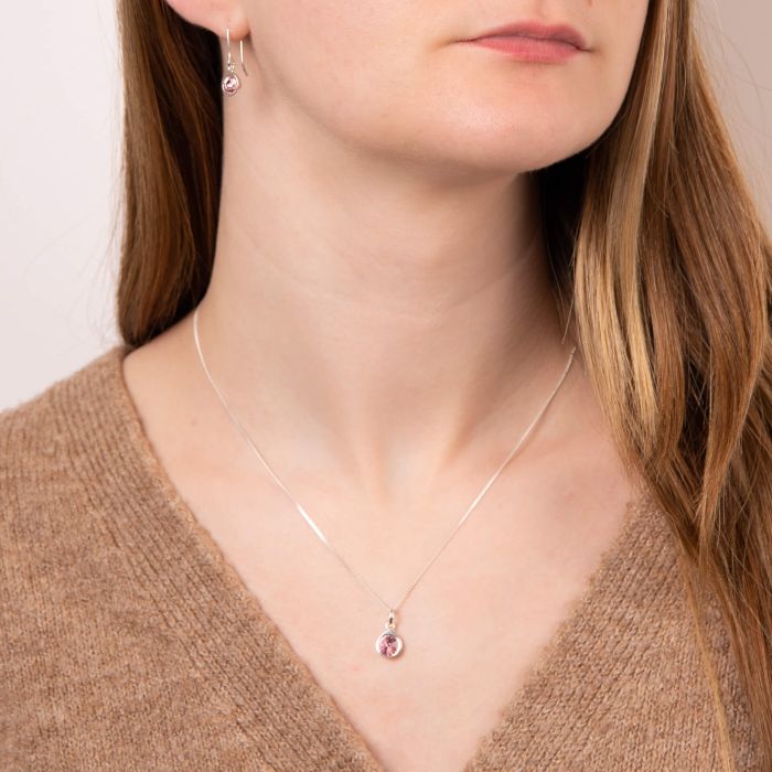 Silver Round Rose Precious Drop Earrings