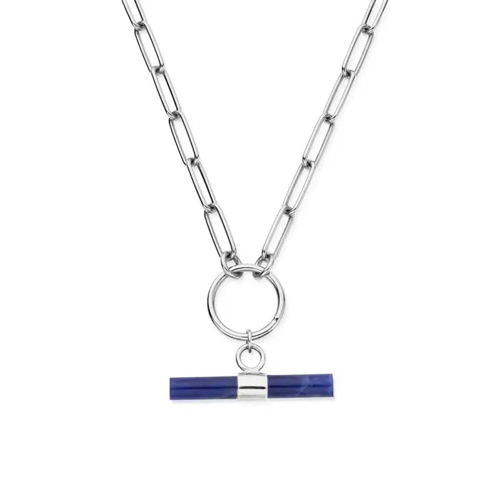 Silver Sodalite T-Bar Chain Necklace - Carathea jewellers