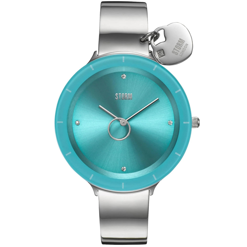Storm ladies watch with aqua dial and polished steel bangle bracelet - Carathea