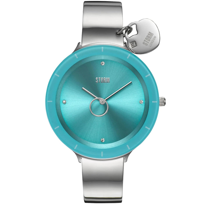 Storm ladies watch with aqua dial and polished steel bangle bracelet - Carathea