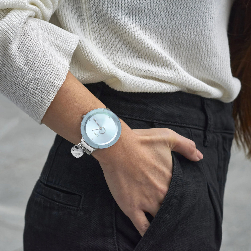 Storm ladies watch with aqua dial and polished steel bangle bracelet - Carathea