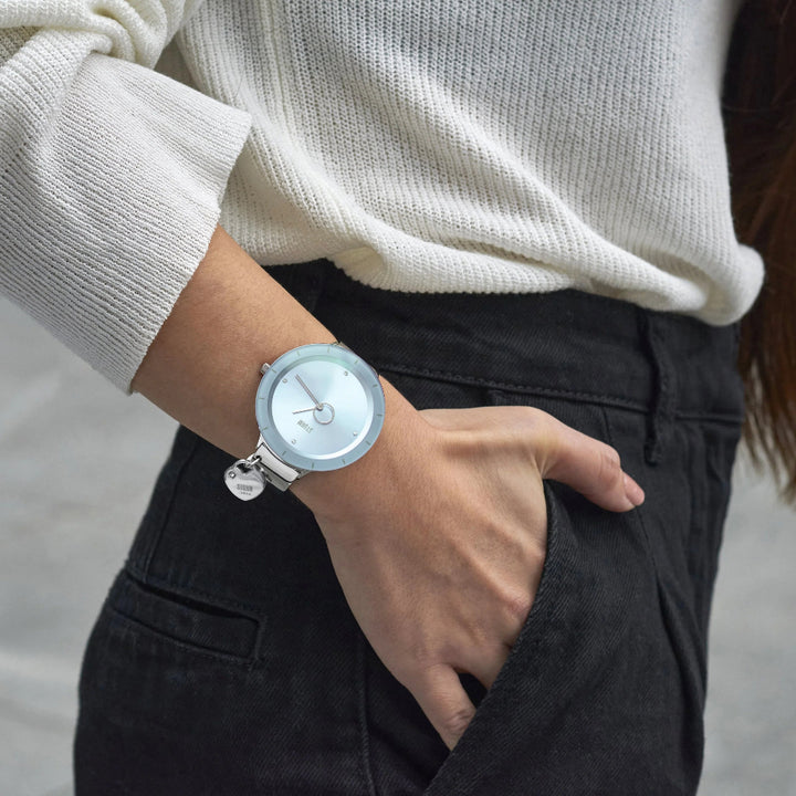 Storm ladies watch with aqua dial and polished steel bangle bracelet - Carathea