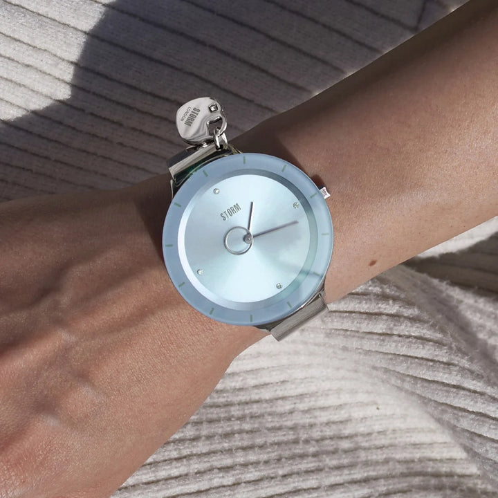 Storm ladies watch with aqua dial and polished steel bangle bracelet - Carathea
