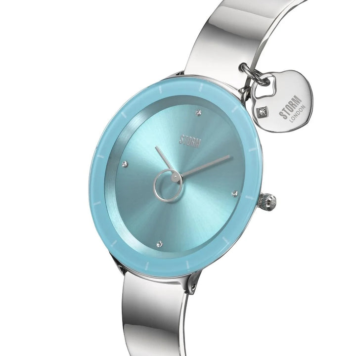 Storm ladies watch with aqua dial and polished steel bangle bracelet - Carathea