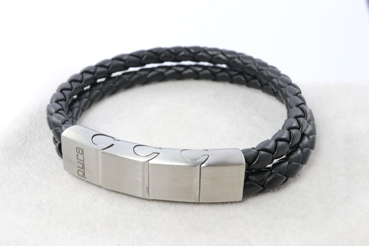 Magnetic Double Leather Bracelet for Men in Black