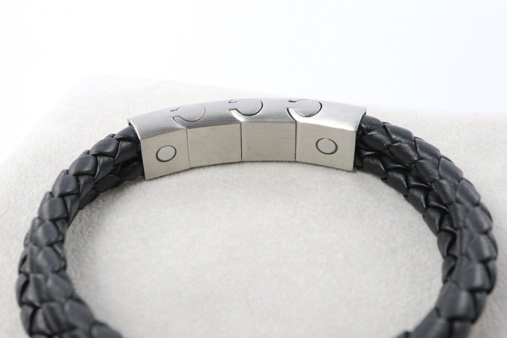 Magnetic Double Leather Bracelet for Men in Black