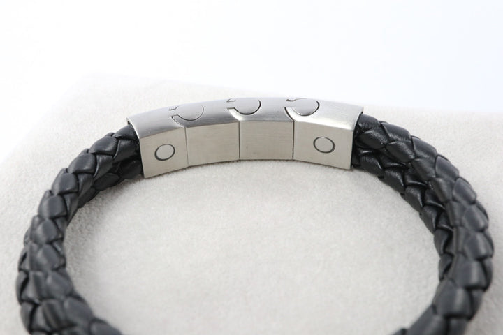 Magnetic Double Leather Bracelet for Men in Black