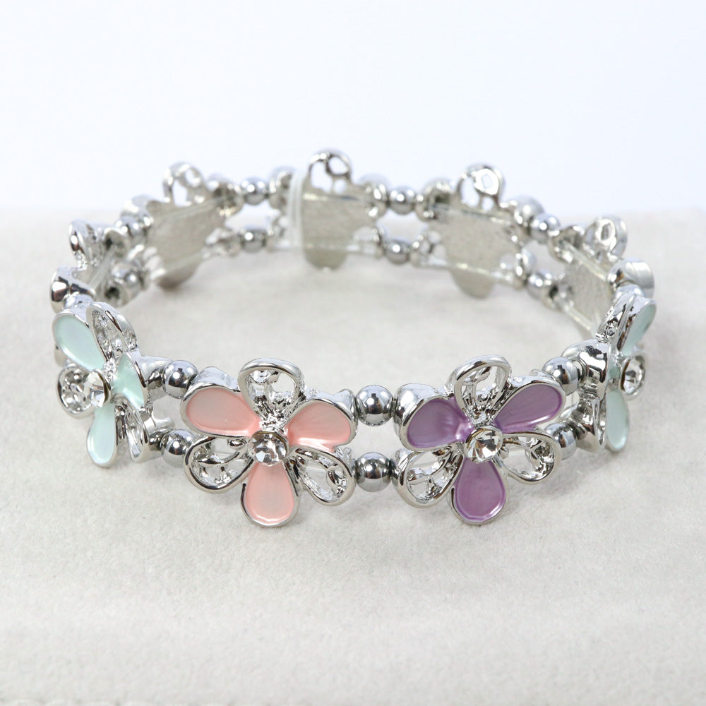 Magnetic Hematite Bracelet Pastel Coloured Flowers