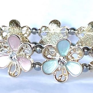 Magnetic Hematite Bracelet Pastel Coloured Flowers