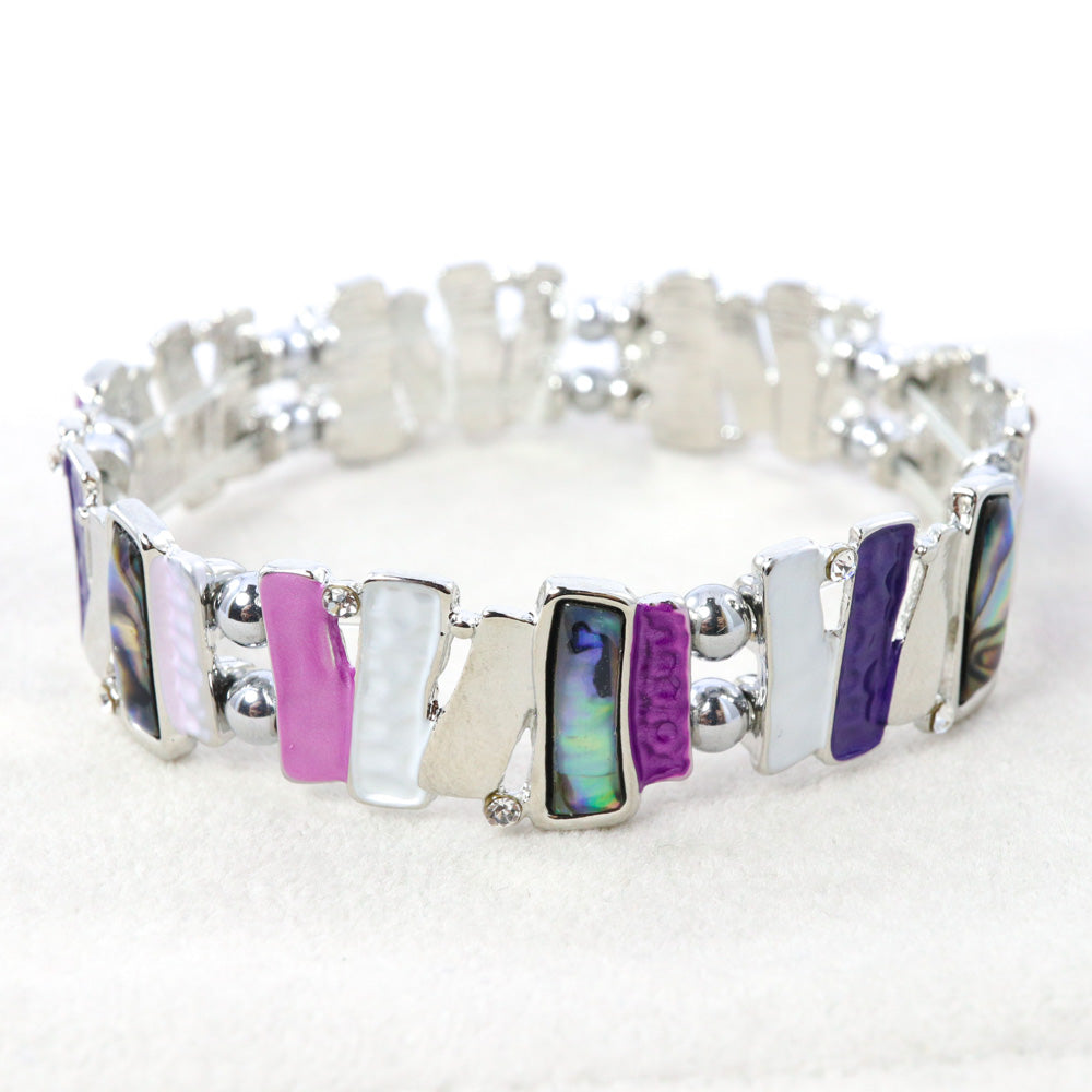 Magnetic Hematite Bracelet Purple & Paua Shell Bars Design
