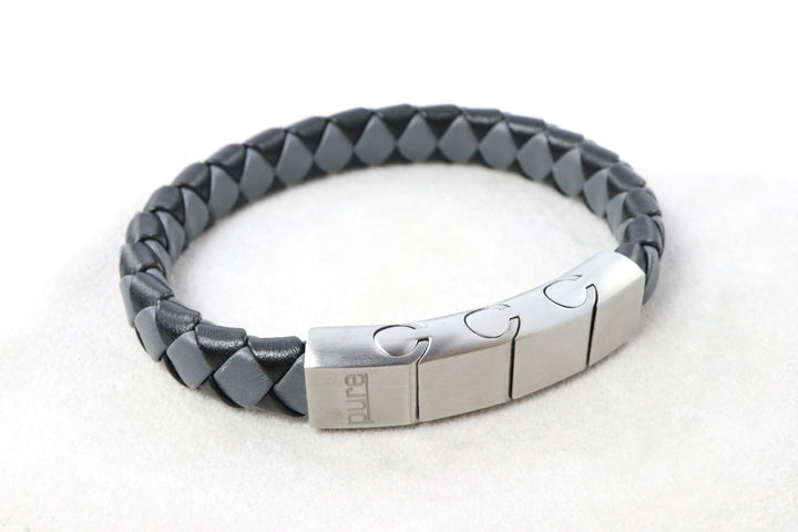 Magnetic Leather Bracelet for Men in Black and Grey