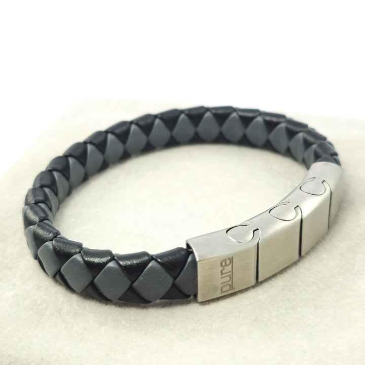 Magnetic Leather Bracelet for Men in Black and Grey