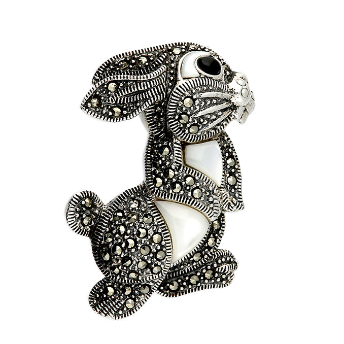 marcasite rabbit brooch with mother of pearl | Carathea jewellers