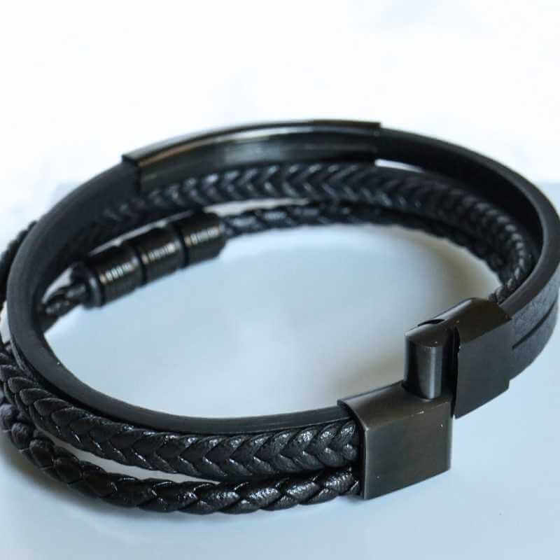 men's 4-strand black leather bracelet - Carathea jewellers