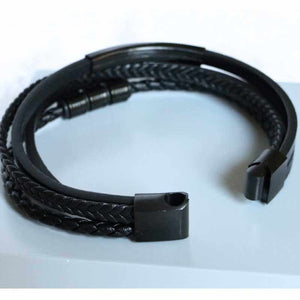 men's 4-strand black leather bracelet - Carathea jewellers