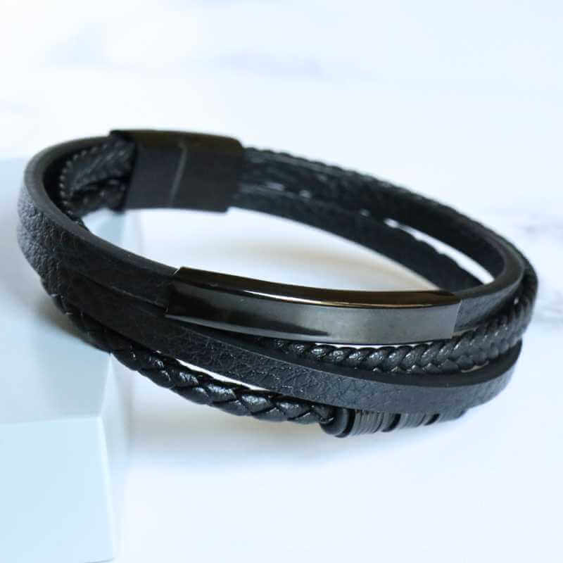 men's 4-strand black leather bracelet - Carathea jewellers