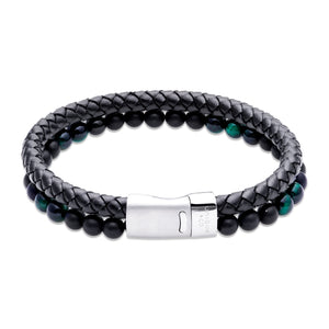 men's leather bracelet with onyx and malachite beads - Carathea jewellers