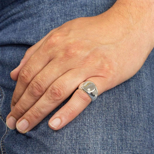 Men's Large Silver Signet Ring with Cubic Zirconia