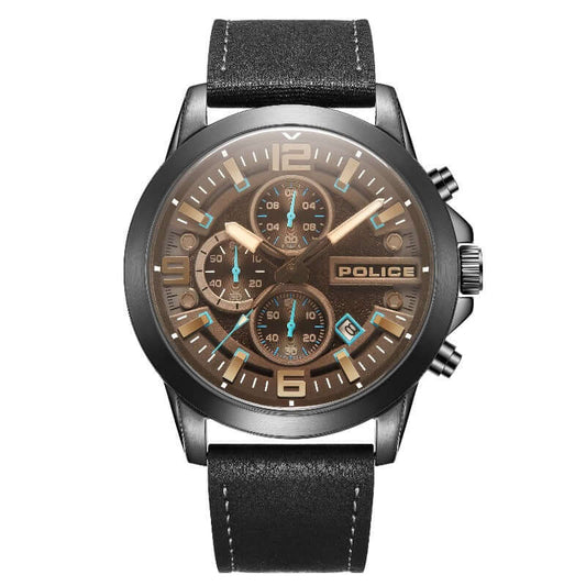 Police mens Flow watch in black and brown - Carathea jewllers