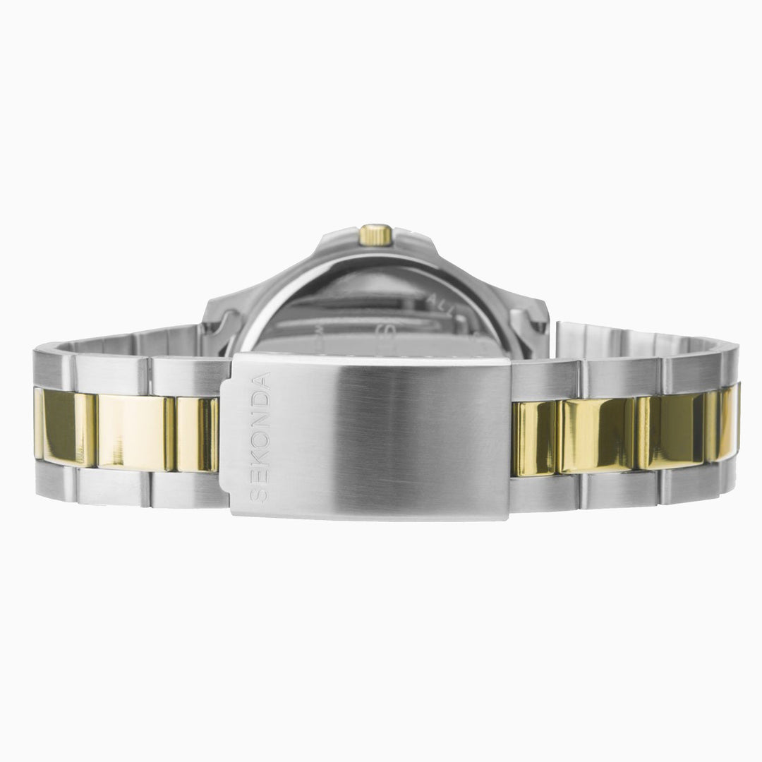 Sekonda two-tone watch with blue dial and day-date display.