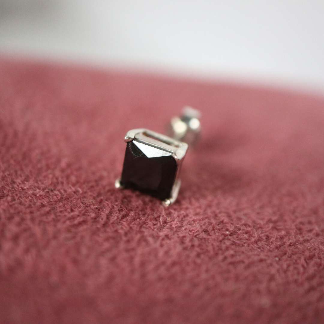 Silver Gents Earring with 6mm Square Black CZ